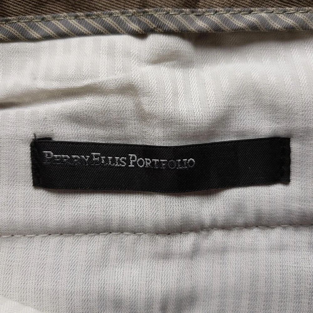 Perry Ellis Portfolio Pants Mens 44x30 Brown Flat Front Chino Casual Cotton